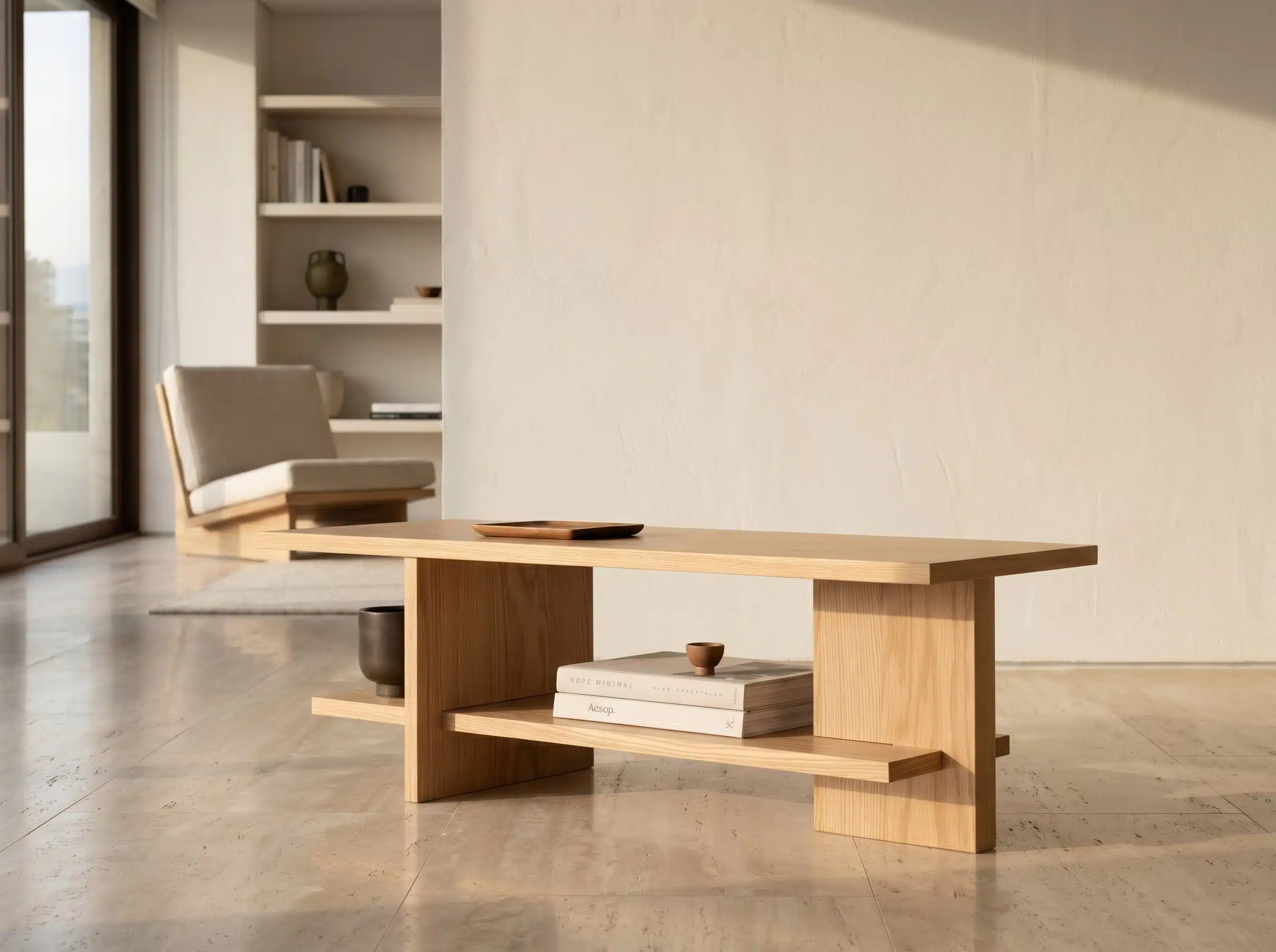 Mesa de Centro Ayün Kalafquen, ambiente sur premium roble americano blanco 10 para catalogo online, mostrando el producto con detalle para compra.