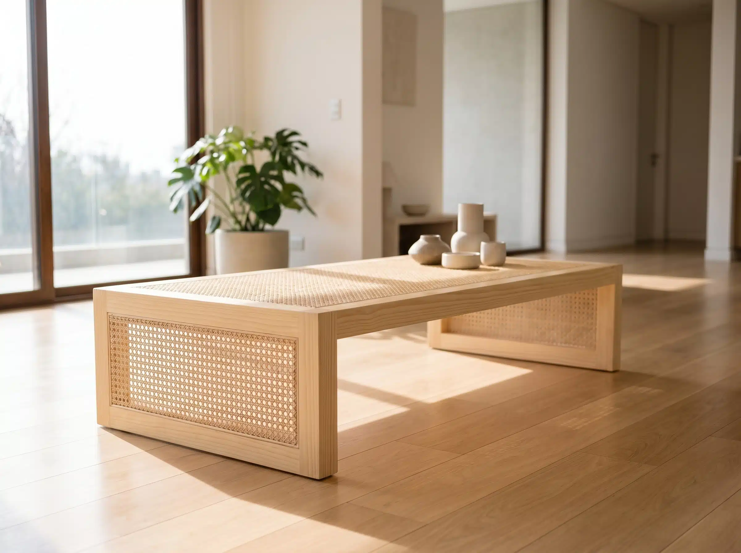 Mesa de Centro Lafken Kalafquen, ambiente sur premium pino clear 9 para catalogo online, mostrando el producto con detalle para compra.