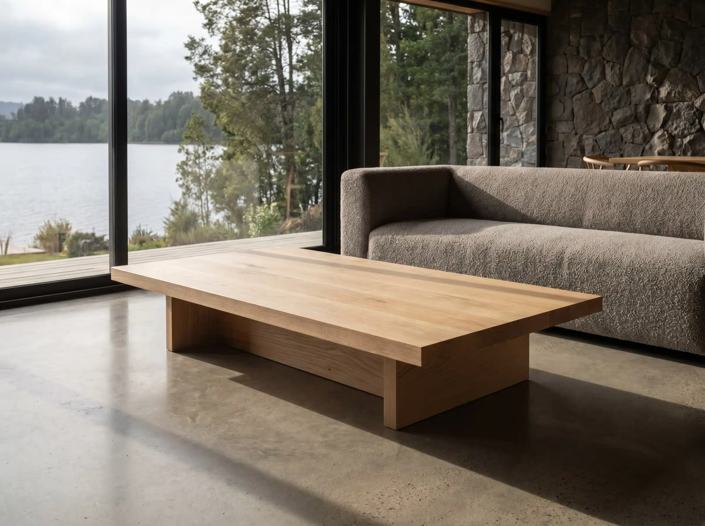 Mesa de Centro Üllmen Kalafquen, ambiente sur premium roble americano blanco 9 para catalogo online, mostrando el producto con detalle para compra.